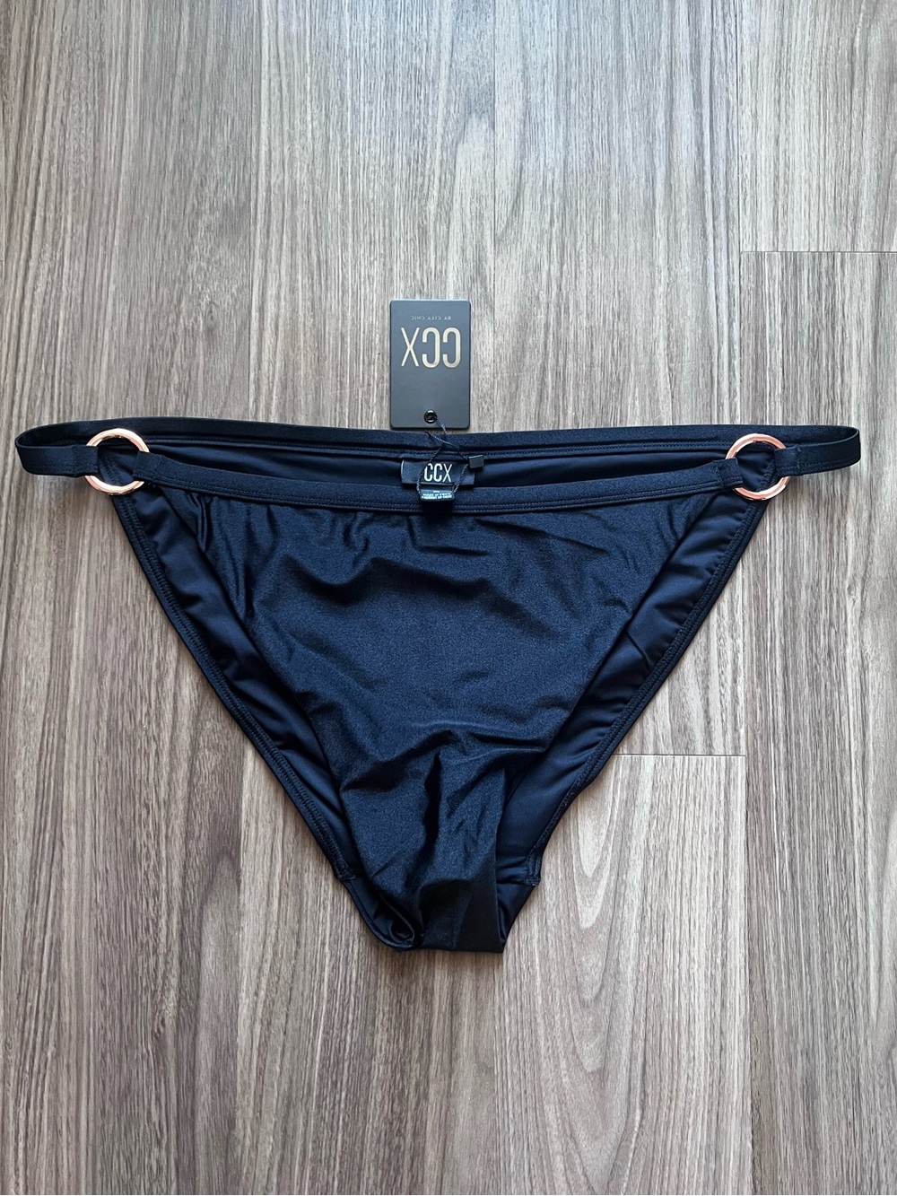 City Chic Black Bikini Bottom Rose Gold Ring Detail Plus Size 22 NWT